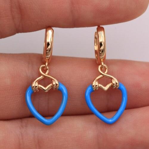 Dangle Blue Drop Earrings Gold Copper Heart Earring For Women Fashion Jewelry Accessories Wedding Anniversary Gif
