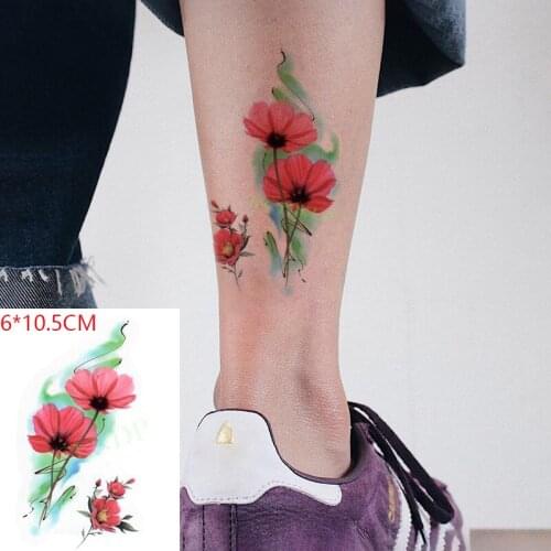 Waterproof Temporary Tattoo Sticker Red Tulip Flower Cute Body Art Flash Tattoo Fake Tattoo for Women Men