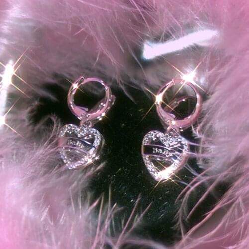 Y2K Jewelry Shiny Heart Baby Letter Earrings for Women Zircon Cool Vintage Crystal Earrings Charms 90s Aesthetic Birthday Gifts