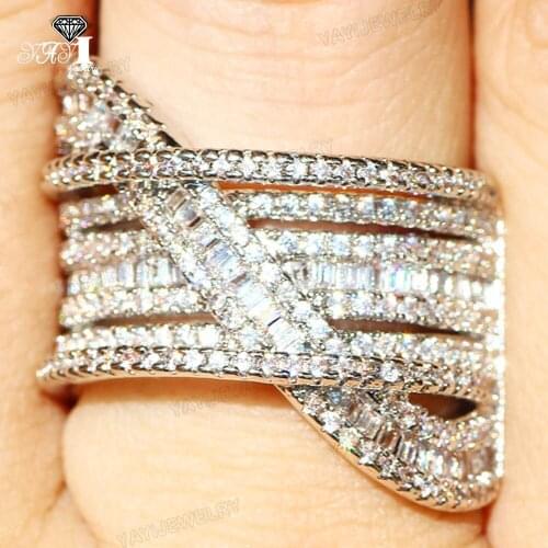 YaYI Jewelry Princess Cut 6.4CT White Zircon Silver Color Engagement Rings wedding Heart Rings Girls Party Rings Gifts 844