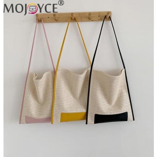 2021 Shoulder Bags Casual Handbags Retro Women Contrast Woven Color Shoulder Bag Summer Beach Large Tote Handbag