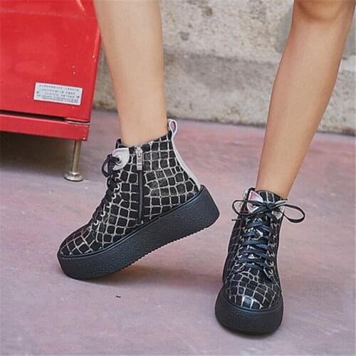 Women Winter Leopard Ankle Boots Lace Up Platform Boots for Ladies Female Winter Shoes 35-39