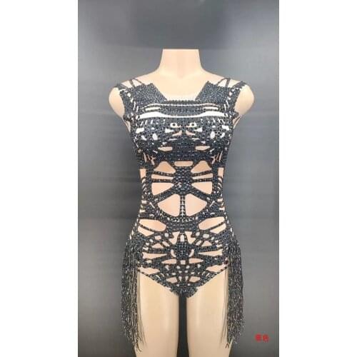 Women Sexy Stage Bodysuit Sparkly Rhinestones Outfit Nightclub Party Wear Dance Costume