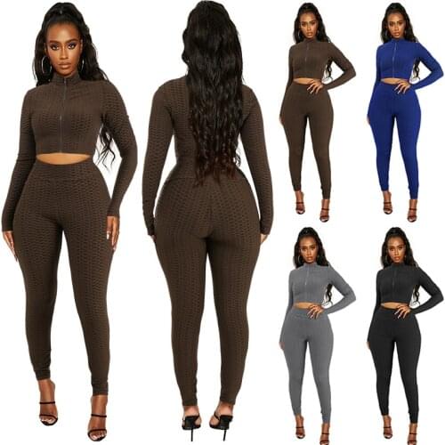 2021 Autumn Winter Womens Suit Tracksuit Fashion Casual Solid Pineapple Grid Sports Set Women Sets Outfit Pantsuit Pants Sets