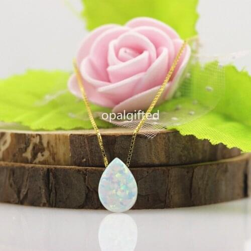 1pc 8*11mm Pear Stone White Fire Opal Pendant Necklaces For Women 925 Sterling Silver opal pear cabochon Choker Jewelry Gift