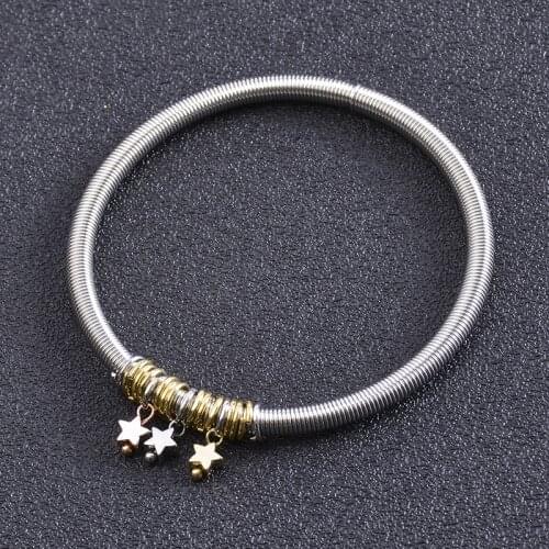 1 Pcs 4.2mm Simple Stretchable Stainless Steel Bracelet Star Pendant Bracelets Unisex Fashion Couple Jewelry
