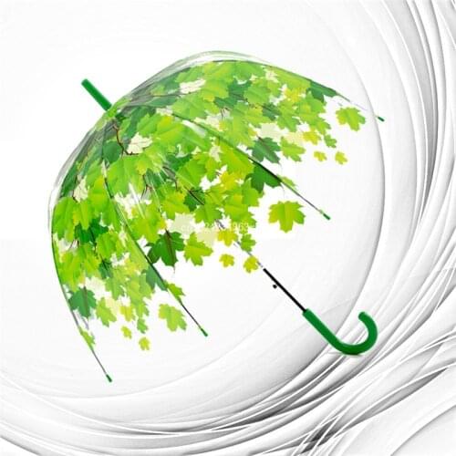 10 pcs Woman Umbrella Fresh PVC Transparent Mushroom Green Leaves Arch Umbrella Child Long Umbrella/Rain Umbrella