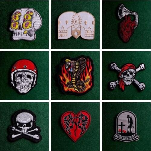 2pcs Punk Skull Patch Iron On Patches For Clothes Heart Patches Stripe Badge Stickers Embroidery Sew On Clothes Applique Decor