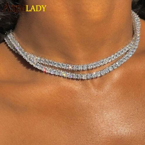2021 Wholesale 5MM Hiphop Sparking Bling Cubic Zirconia Rock Women Jewelry Iced Out 5A Square CZ Tennis Chain Choker Necklace