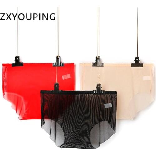 3Pcs/lot Mesh Full Transparent Panties Sexy Women Seamless Briefs Mid Rise Ultra-thin Underwear Breathable lingerie Plus Size