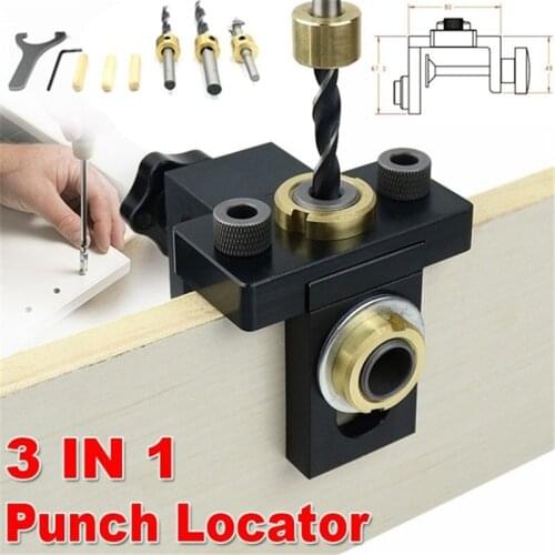 3 In 1 Adjustable Doweling Jig Pocket Hole Woodworking Straight Hole Drilling Guide Punching Locator Round Dowel Locator Jig Kit