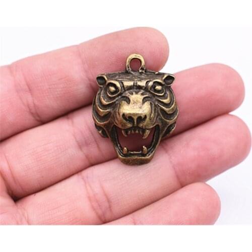 30*24mm 3pcs Antique Bronze Plated Tiger Head Charms Pendant For DIY Necklace Bracelet Jewelry Accessories