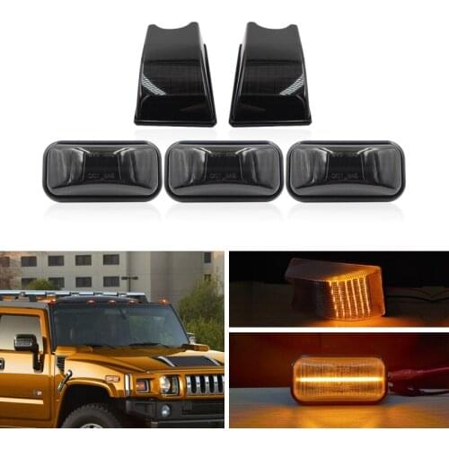 5PCs Smoke Front Led Amber Cab Roof Center Side Marker Lights For Hummer H2 2003-2009 H2 SUT 2005-2009