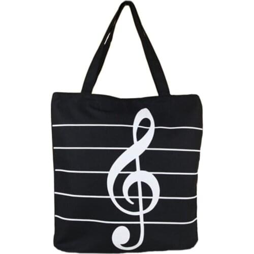 5PCS / LOT Women Canvas Shopping Bag Musical Note Printing Tote Folding Storage Bag Girls Casual High Capacity Shoulder Bag