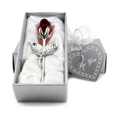 50pcs Transparent Crystal Rose Artificial Flowers Baby Shower Souvenirs Wedding Favors and Gifts For Guest Home Decor SL7079