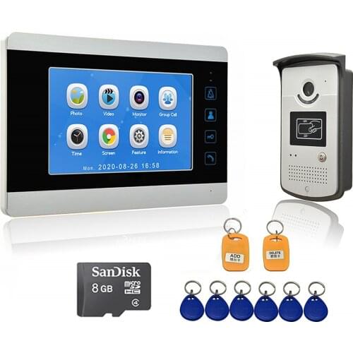 7 inch Video Doorbell Kits Video Door phone Intercom System Infrared Night Vision Camera 8GB TF Card Video Record