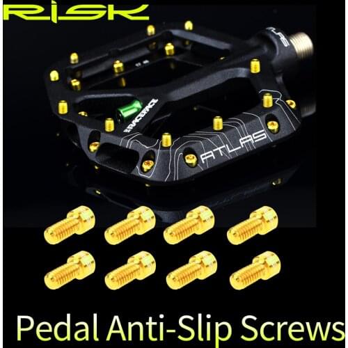 RISK 8pcs/box Titanium Alloy Road Mountain Down Hill Bike Bicycle M4x8mm Anti-slip Pedal Fixing Bolts Screws For DH/XC/AM