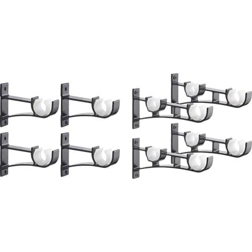 8 Pack Single Curtain Rod Brackets for Drapery Rod Heavy Duty Curtain Rod Holders Black - 4 Pack 18.6cm & 4 Pack 11X8cm