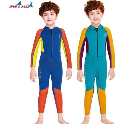 Brand One-piece Kids Wetsuit 2.5mm Neoprene Thickened Warm Swimsuit Long Sleeve Children Swimwear Cold-proof Snorkeling Swimsuit
