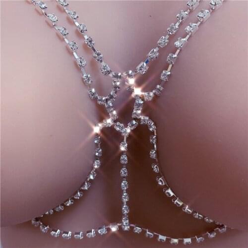 Bohemian Beach Sexy Flower Body Chain for Women Full Rhinestone Cross Chest Chain Shiny Crystal Bra Necklace Choker Jewelry