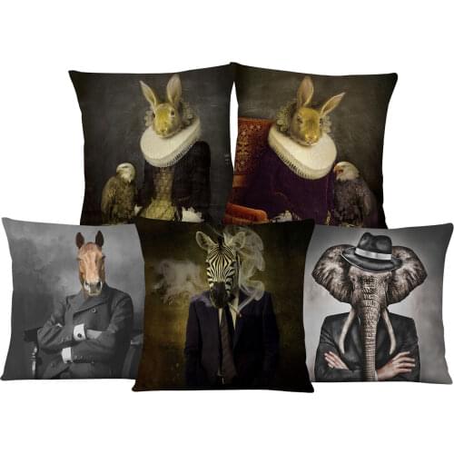 Home Pillowcase Mr Sheep Elephant Animal Decorative Sofa Pillow Case Decoration Oil Painting Cushion Cover 45X45cm