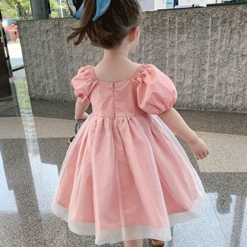 Newborn Baby Girls Kids Dress Off Shoulder Flower Girls Dress Princess Children First Birthday Party Outfits Shorts Sleeve Pink