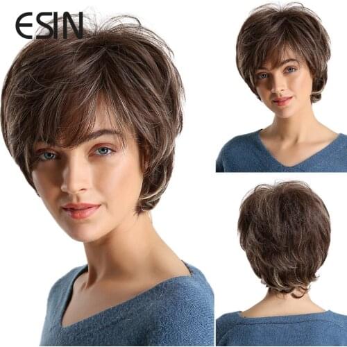 Inhair Cube 10 Inches Women Short Hair Wigs Ladies Party Daily Natural Mixed Color Synthetic Hand-woven Forehead