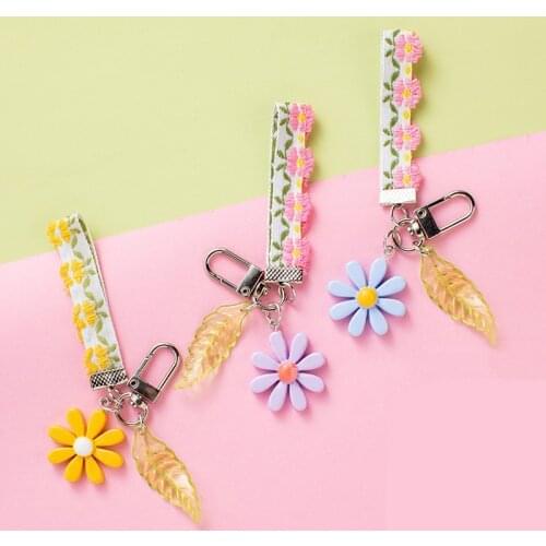 Candy Color Flower Lace Rope Keychain New Ins Popular Style Small Fresh Daisy Flower Leaf Key Pendant Airpods Pendant
