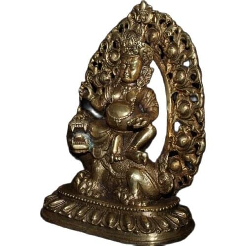 Chinese Old Tibetan Craft Green Pine Copper Manjushri Buddha Statue