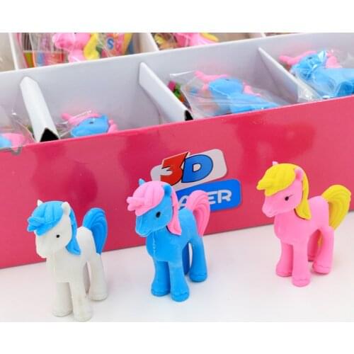 3pcs Cute Unicorn Horse Rubber Eraser Cartoon Animal Kawaii Stationery School Supplies Papelaria Gift for Kids