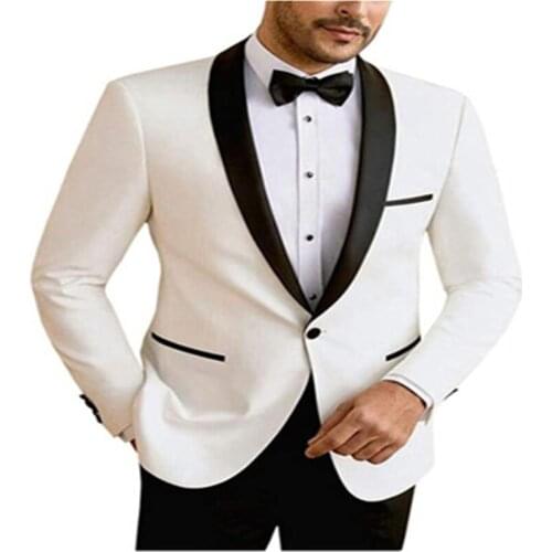 White Suit Men High Quality Costume Custom Made Wedding Groom Best Man Casual Business Slim Fit Social Blazer Jacket+Black Pants