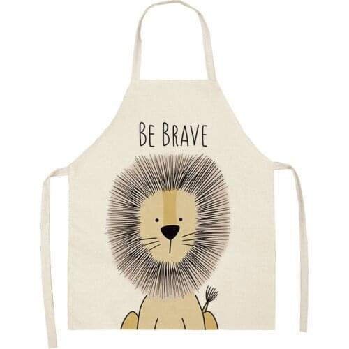 Animal Zebra Lion Rabbit Bear Kitchen Apron for Woman Sleeveless Cotton Linen Aprons Home Cooking Baking Bibs Man Kid Apron