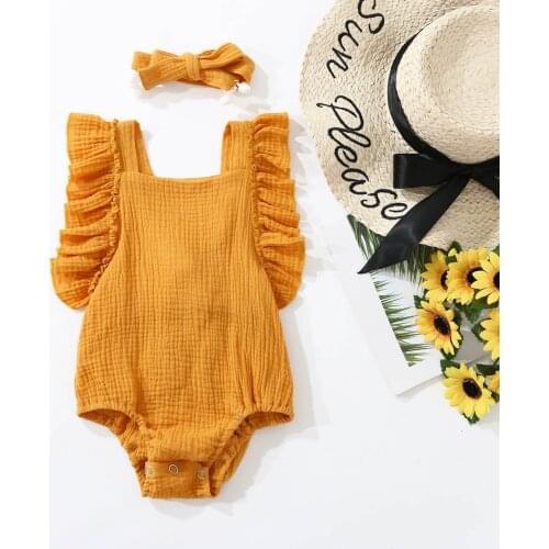Summer Mommy And Me Sleeveless fly sleeve square neck Romper Maxi Dresses+Headband Family Matching Set cute solid jumpsuit bebes