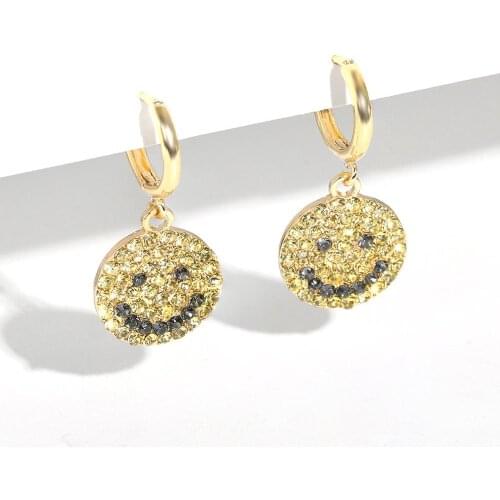Fashion simple geometric round earrings retro wild inlaid zircon smiley face womens earrings temperament trend jewelry
