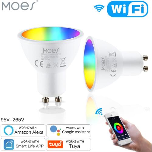 Moes Tuya GU10 WiFi Smart Light LED Bulbs RGBCW 5W Dimmable Lamps Smart Life Remote Contro Work with Alexa Google Home