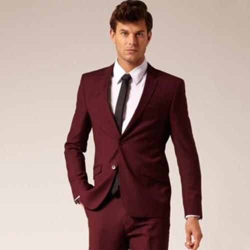 Custom Made to Measure Tailored Wedding Suits For Men,Wine Red Groom suit,maroon men tuxedo(Jacket+Pants+tie+square)14012306