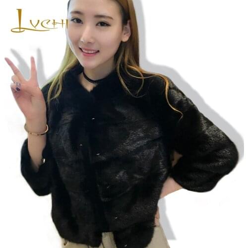 LVCHI 2019 New Fashion Black Natural Tailored Mink Fur Coat Women Casual Warm Design Slim Ladies Fur Jacket Fur Mink Coats