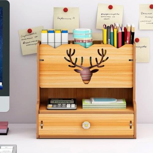New Multi-Functional Desktop Stationary DIY Pen Holder Box Wooden Pen Organizer Easy Assembly Home Office Art Supplies Organizer