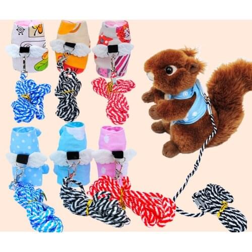 Small Pet Mouse Clothes Squirrel Harness Cartoon Vest Clothes with Lead Leash Adjustable Traction Rope Collar for Hamster Rat