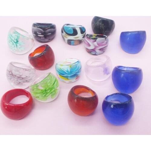 Wholesale 2Pcs Mix Color Lampwork Glass Murano Rings 16-19mm Band Ring