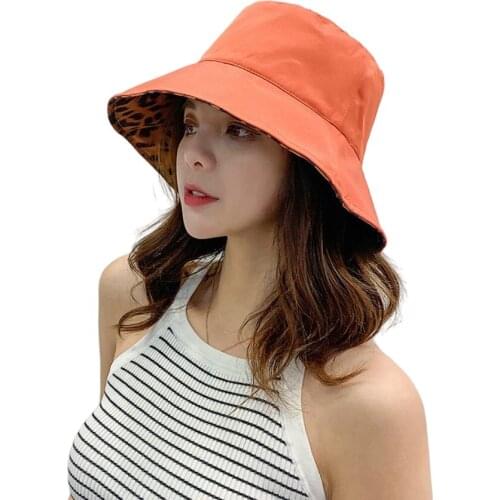 Women Leopard Double Sided Bucket Comfortable Breathe Foldable Men Beach Flat Top Sun Fishing Hat high quality Flat Panama Hat
