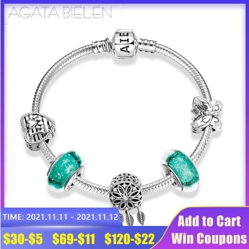 High quality Dreamcatcher pendants 925 Sterling Silver Bangle Woman European green Murano Glass Beads Bracelets Jewelry Party
