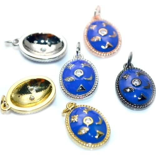 New Desing Raised Oval Shape Blue Enamel Pendants Eyes Moon Star Tirangle On For Fashion Necklace Bracelet Making 20pcs