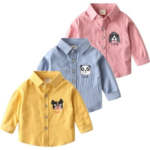 Baby Boys Shirts Long Sleeve Cartoon Animals Cute Toddler Girl Blouse Turn-down Collar Cotton Kids Tops Teenage Boy Clothes 2-6t