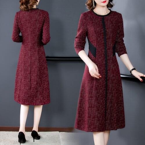 Spring Autumn Red Knitting 4XL Plus Size Dresses Casual Vintage Print Long Sleeve Midi Dress Women Bodycon Elegant Party Vestido