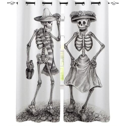 Skull Skeleton Hat Bottle Curtains For Living Room Bedroom Window Treatment Blinds Drapes Modern Kitchen Curtains