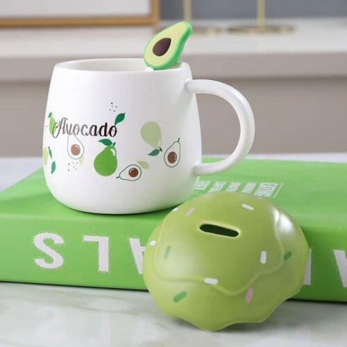 Avocado Heat-resistant Mug Coffee Cup Lid Cute Ceramic Mugs Cartoon Drinkware Tea Milk Stave Cups Travel Office Couple Mug Set