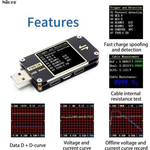 Protocol Capacity Test Current And Voltage Meter FNB38 Fast Charging Intelligent Security Tester QC4+ PD3.0 2.0 PPS USB Tester