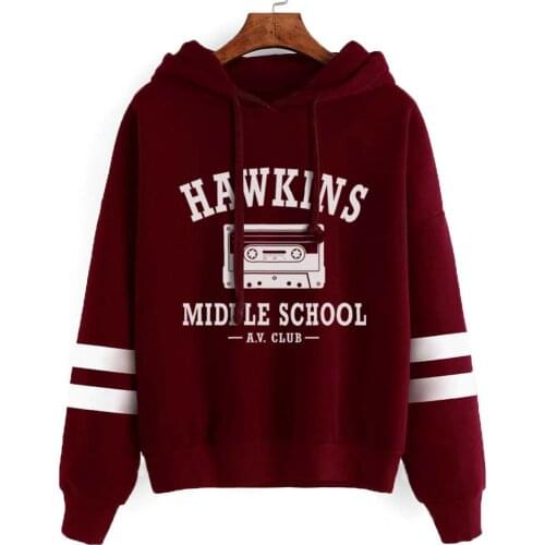 Fashion striped hoodie Hawkins High School Hoodie Sweatshirt Women Long Sleeve Striped Hooded Top Pullovers Harajuku Streetwear
