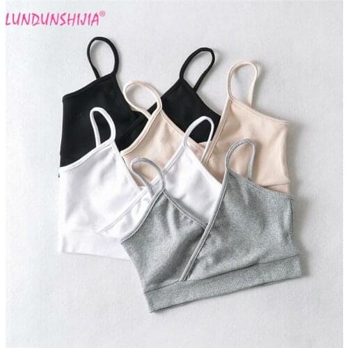 LUNDUNSHIJIA Womens Cotton Ribbed Tight Cross V-neck Camisole Top 2021 New Summer Fashion Sexy Crop Tops 4 Colors